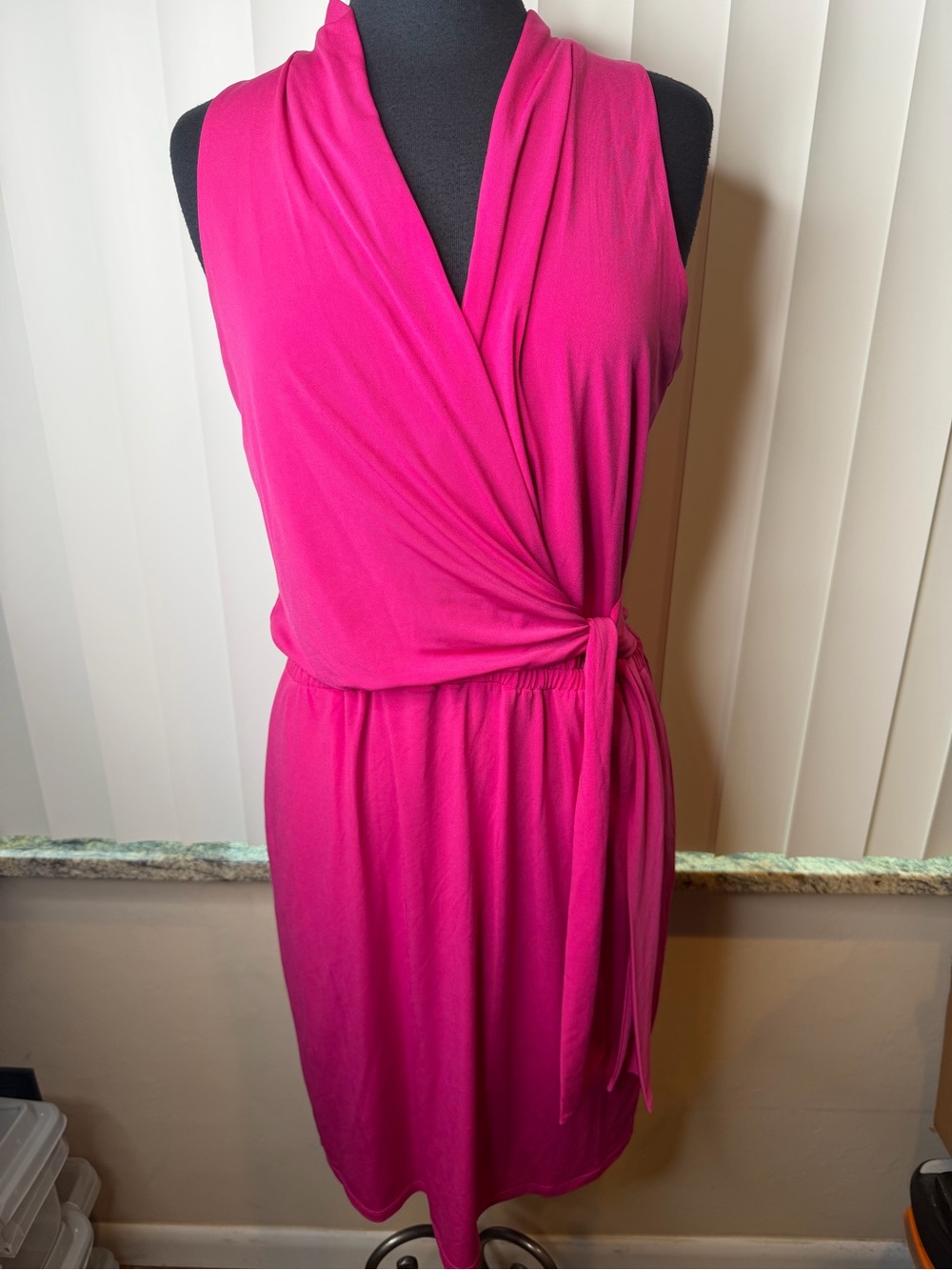 MICHAEL Michael Kors Faux-Wrap Sleeveless Dress in a vibrant deep fuchsia Size M
